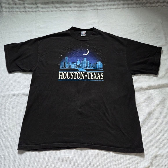 basicss Other - Basicss Black T-Shirt with Blue Houston Texas Skyline Graphic